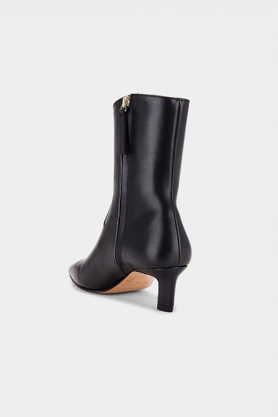 Back view of Alohas black kitten heeled Nash ankle boots