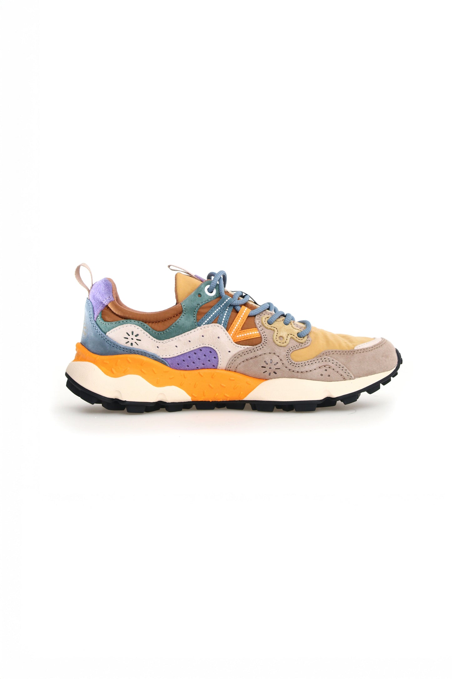 Colorful suede sneakers made by Flower Mountain.
