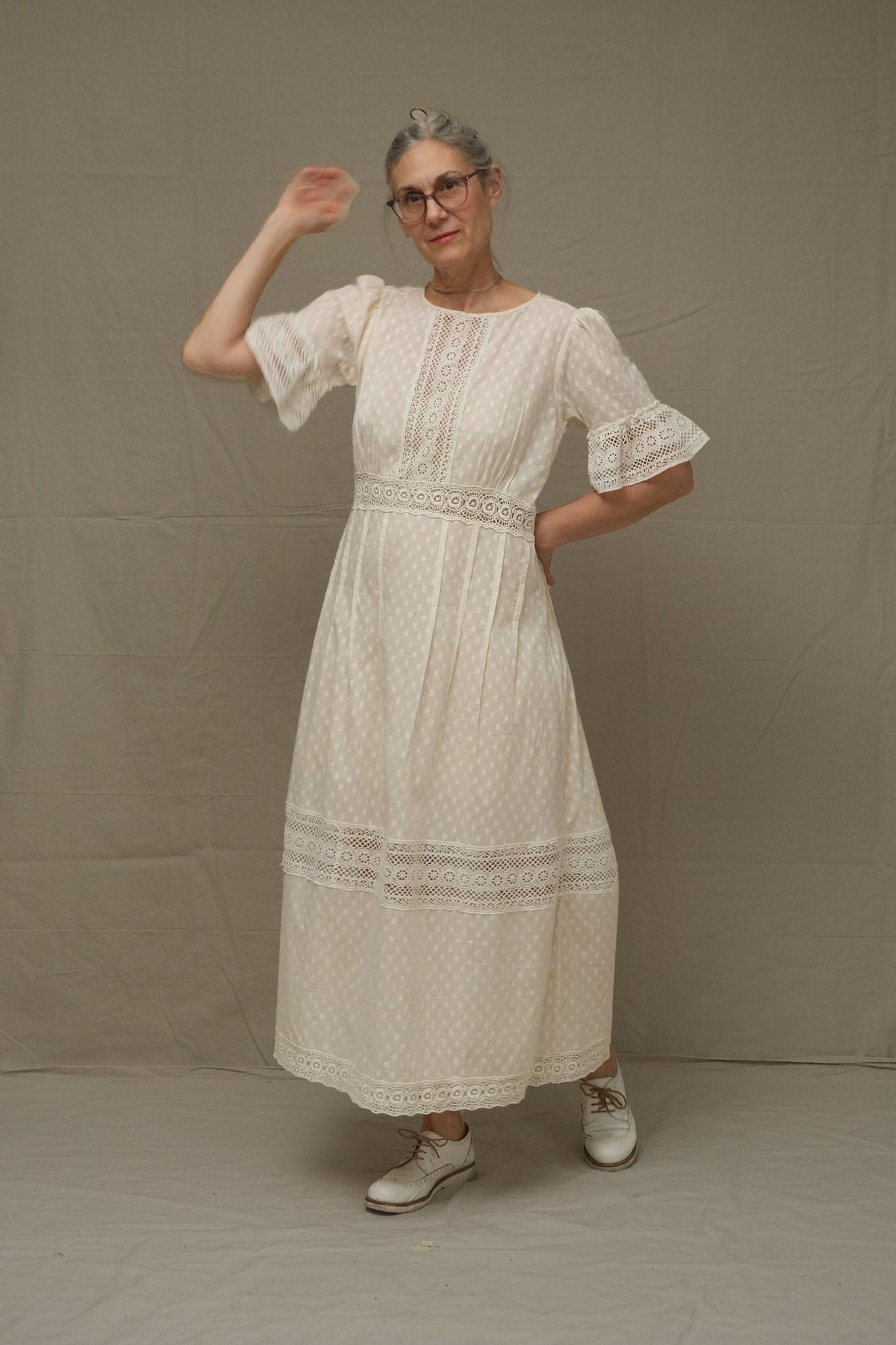 cream colored lace dress Mock Neck Bodycon Maxi perfect for weddings and maternity photos. Vintage 60s Cream Cotton Lace