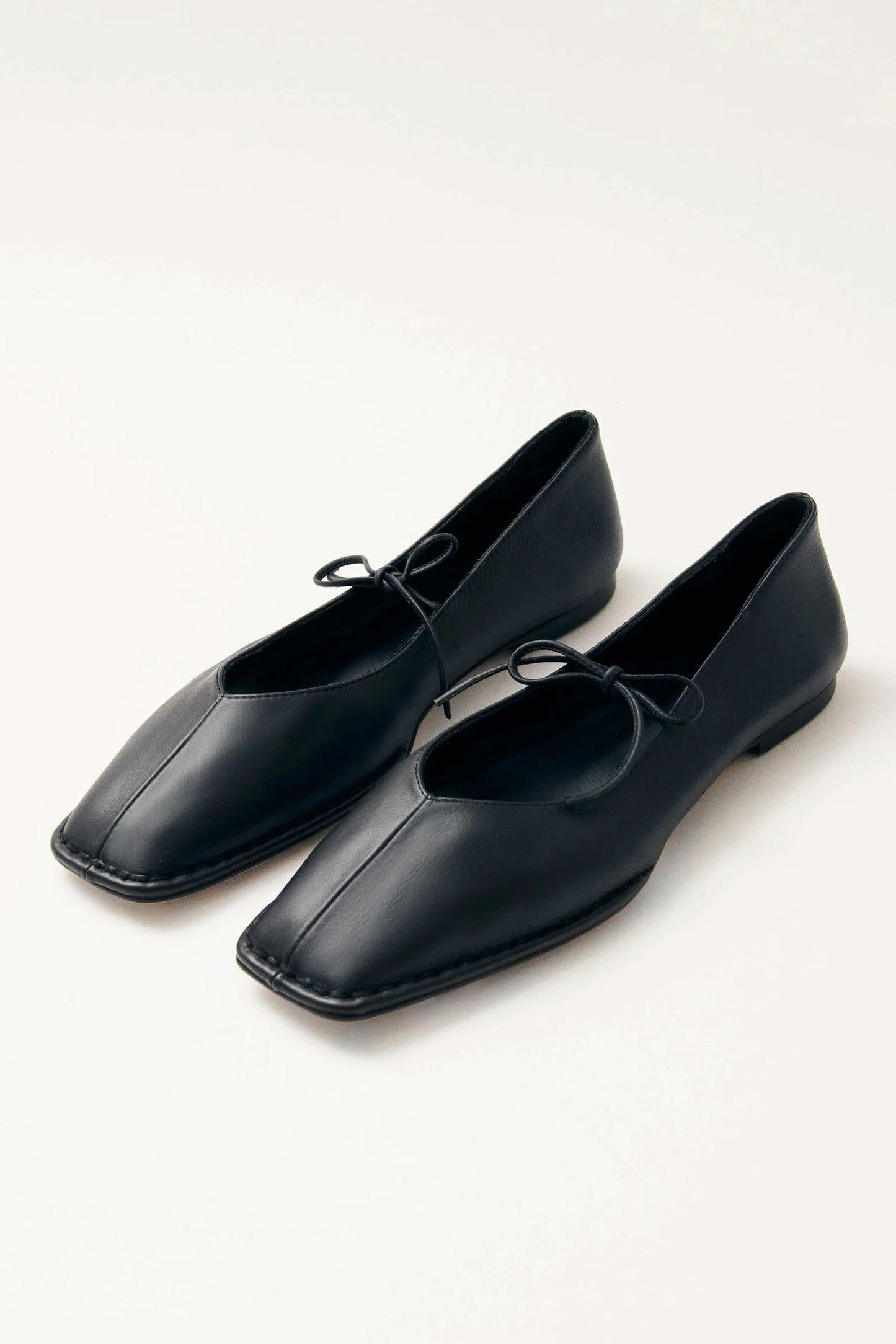 Black square toe ballet flats with top tie