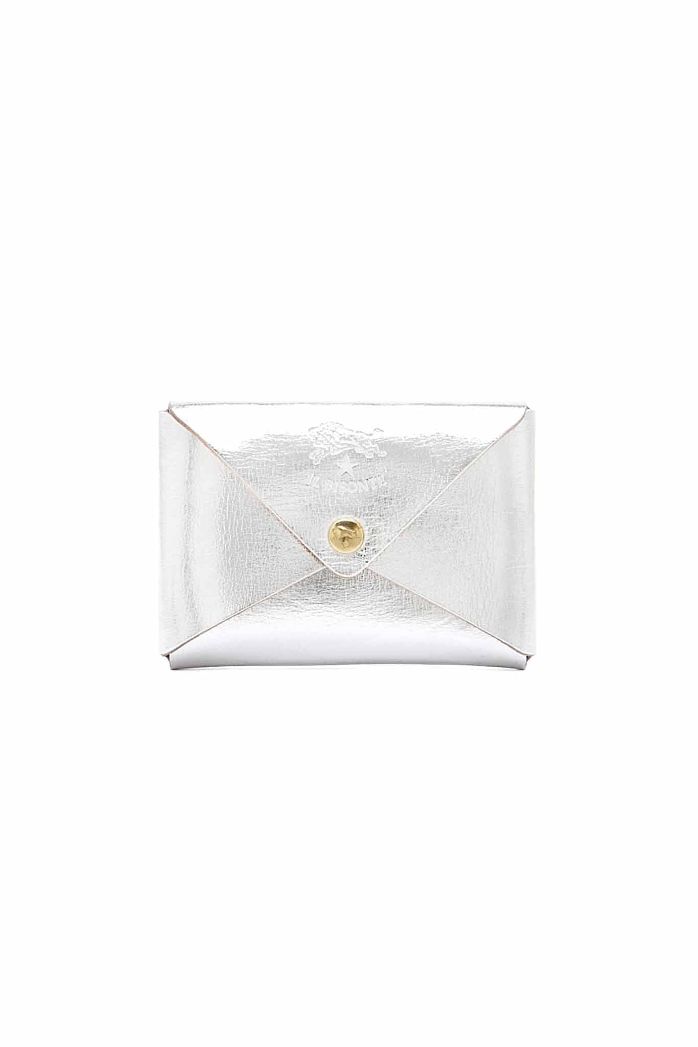 Small leather silver card case with brass snap closure