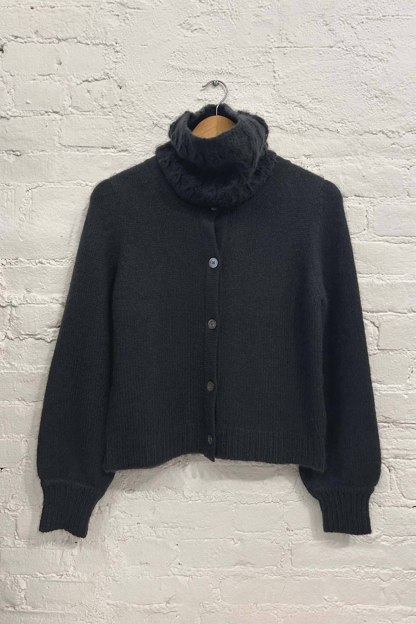 The M.Patmos Lydia sweater paired with the woven wool coal funnelneck scarf
