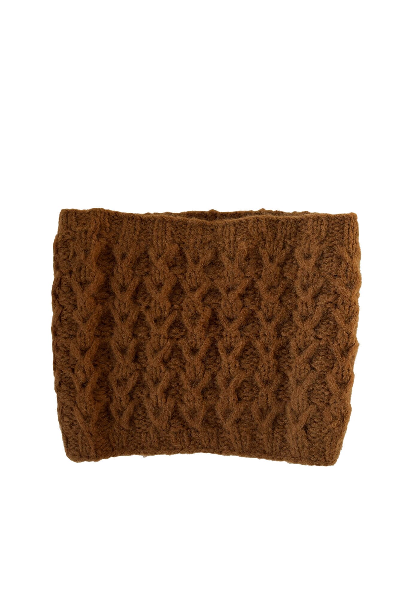 Brown knitted cowl on a white background