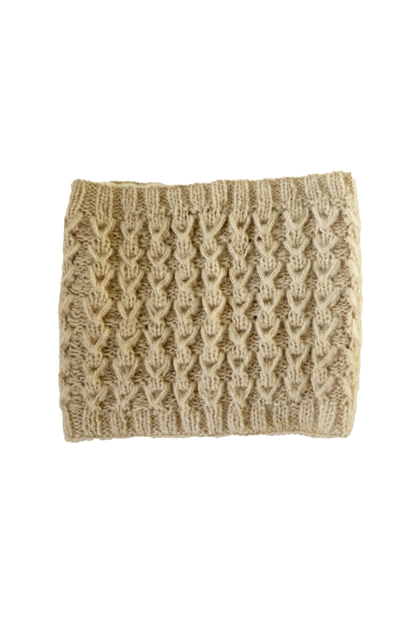 Knitted beige headband on a white background