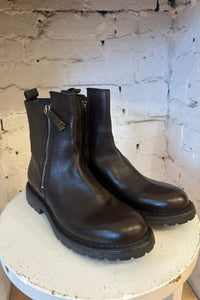 Moma Leather Zip Ankle Boot - Dark Brown