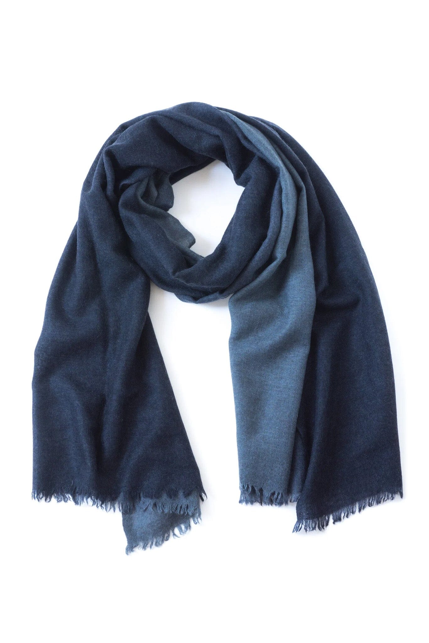 Navy and light blue cashmere scarf on a white background