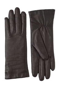 Pair of black leather gloves on a white background