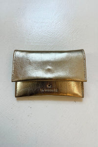 Gold metallic wallet on a white background
