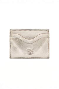 A silver metallic leather wallet