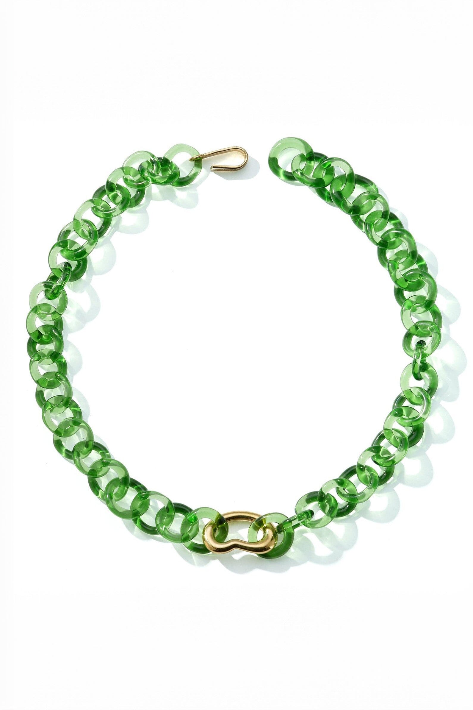 Jane D'Arensbourg - Green Circle Bean Necklace - Brass