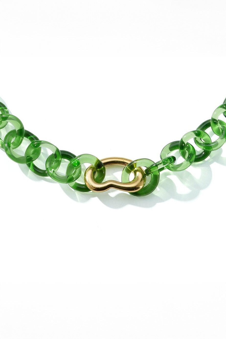 Jane D'Arensbourg - Green Circle Bean Necklace - Brass