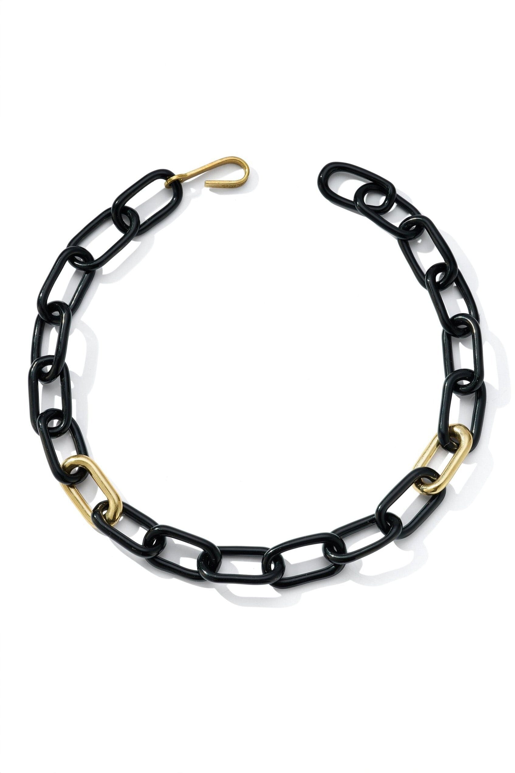 Jane D'Arensbourg - Brass Oval & Black Glass Necklace