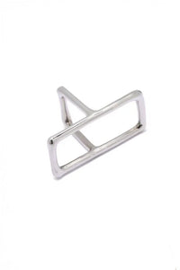 Silver geometric ring on a white background