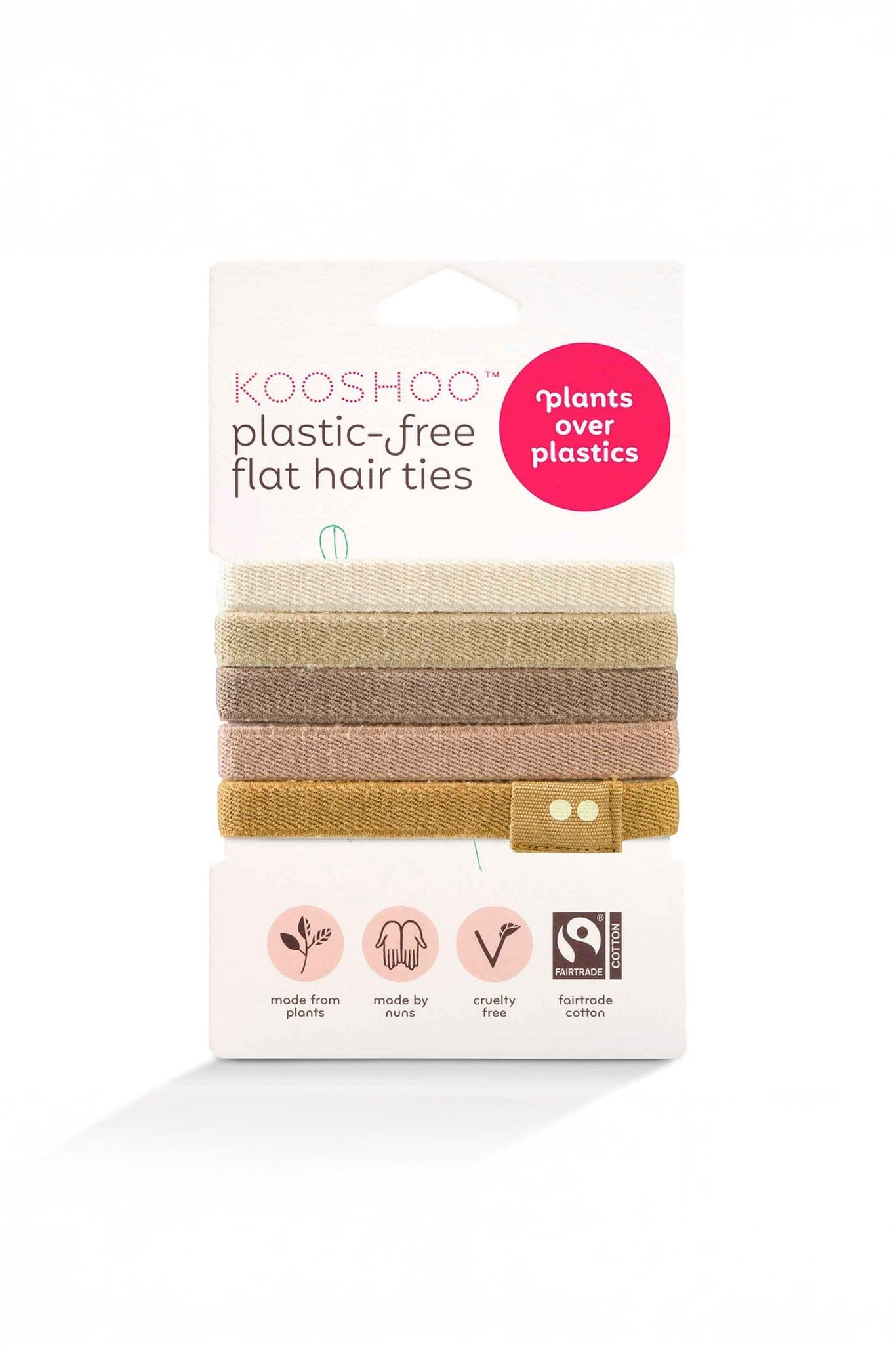 Pack of Kooshoo plastic-free flat hair ties on a white background