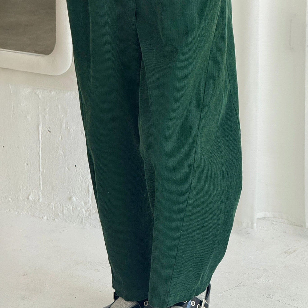 Person wearing green pants and a red shirt with a white background