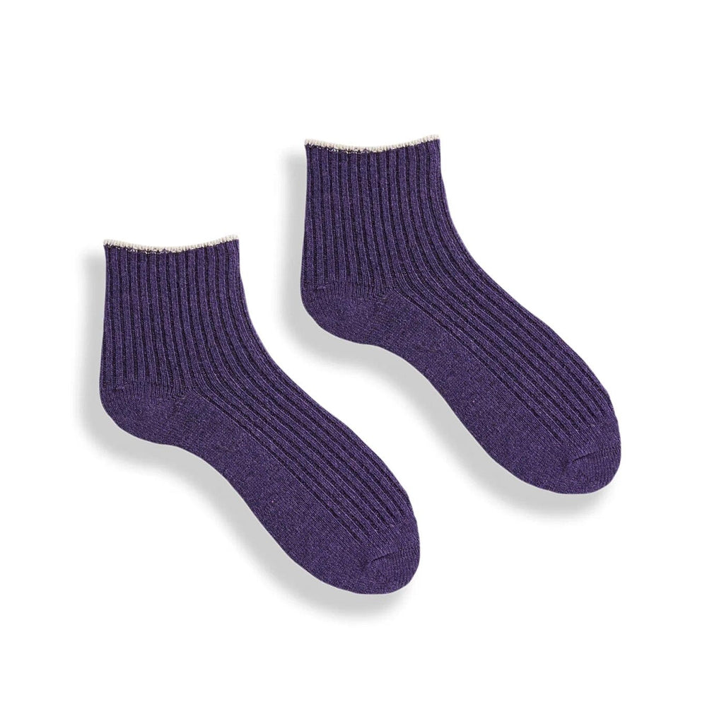 Purple ribbed cashmere and merino wool shortie socks