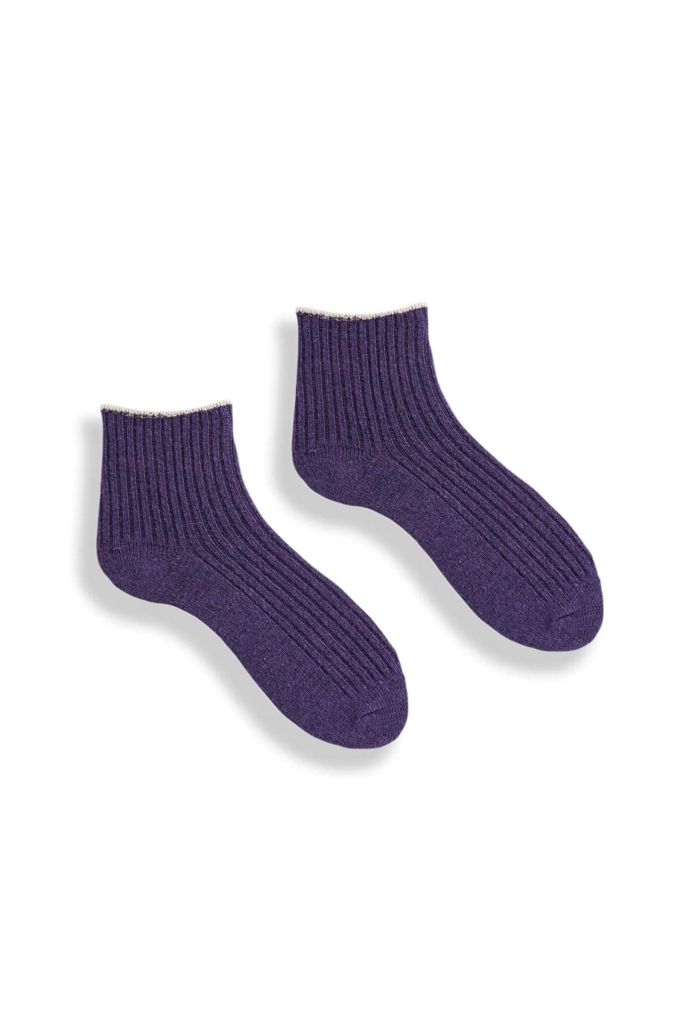 Purple ribbed cashmere and merino wool shortie socks