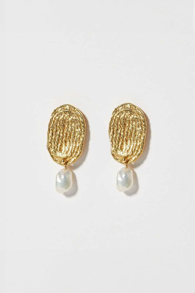 COG Earrings 14K Plated Gold and Freshwater Pearls Thumbprint Earrings with Pearls