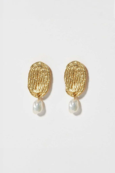 COG Earrings 14K Plated Gold and Freshwater Pearls Thumbprint Earrings with Pearls