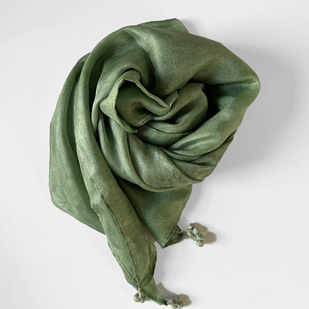 
                  
                    Green silk scarf with natural dye
                  
                