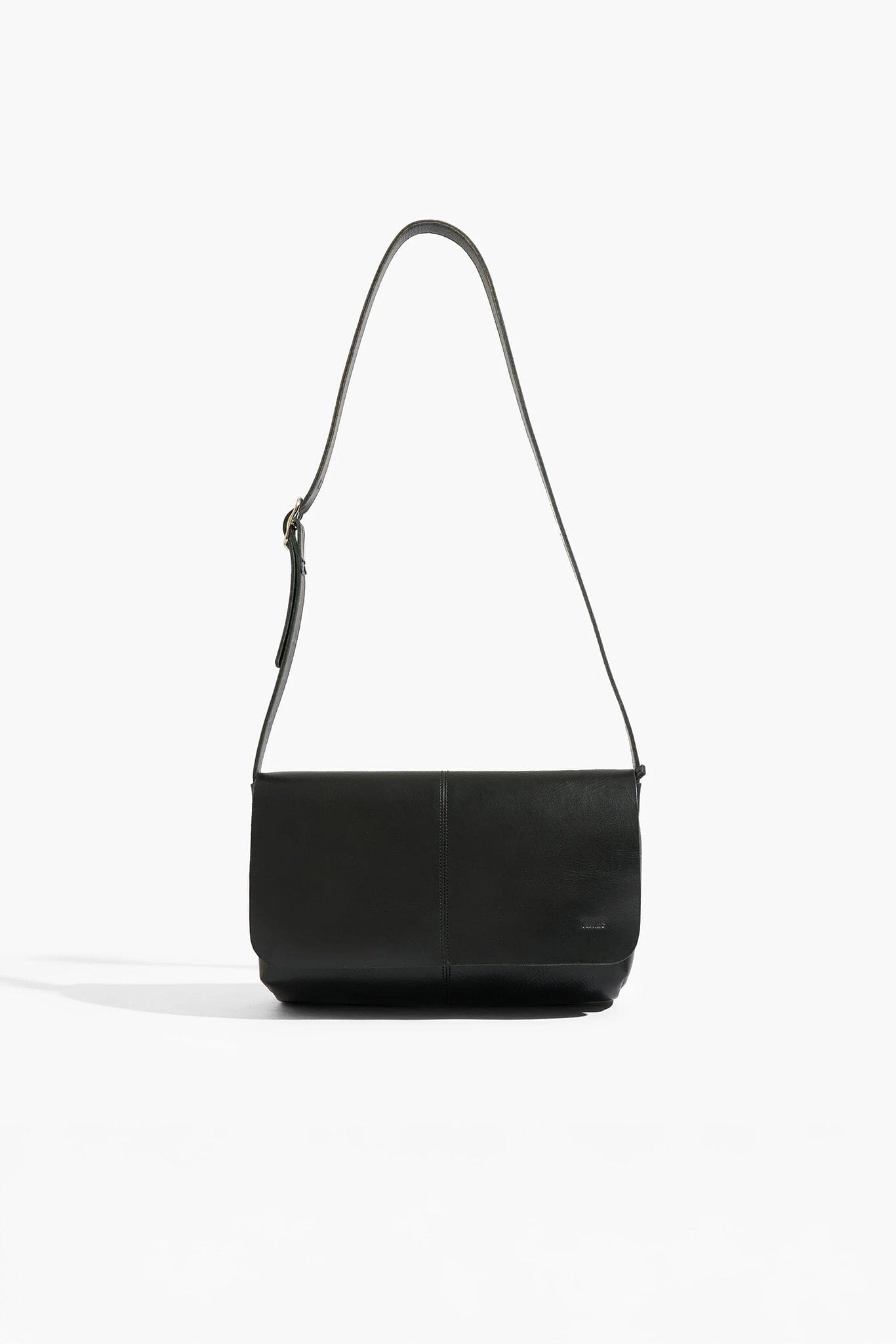 Black shoulder bag on a white background