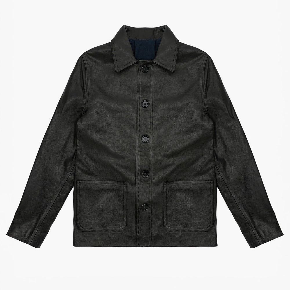 Black leather jacket on a white background