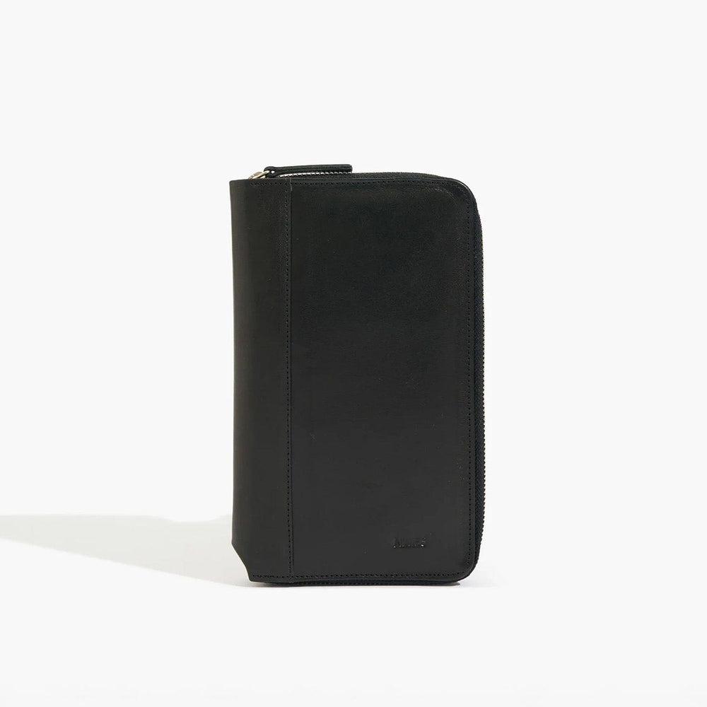 Black leather wallet on a white background
