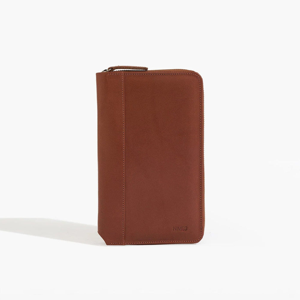Brown leather wallet on a white background