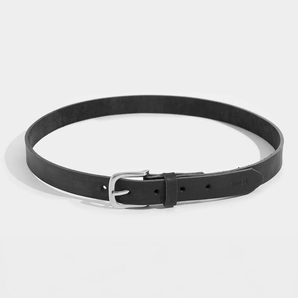 Black belt with a silver buckle on a white background