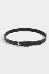 Black belt with a silver buckle on a white background
