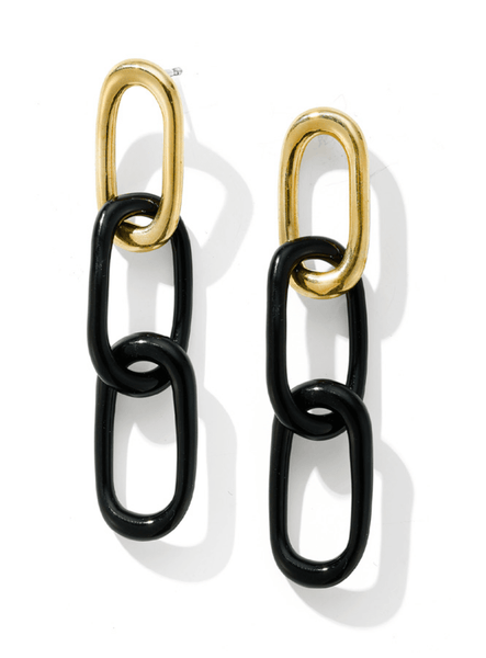 Jane D'Arensbourg - Brass Triple Oval Chain Earrings - Black