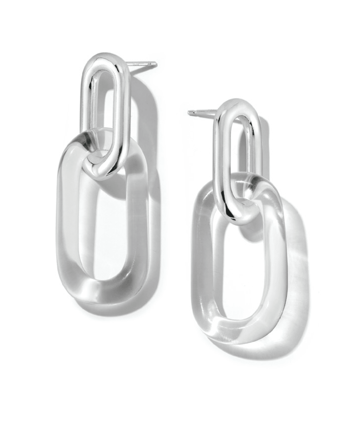 Jane D'Arensbourg - Silver Circle Oval Earrings - Clear