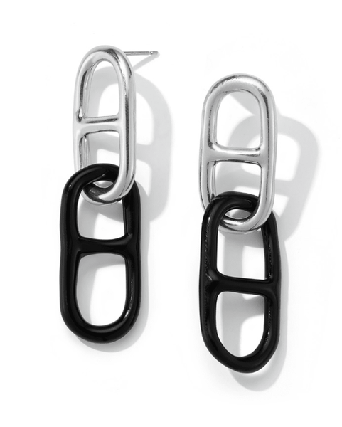 Jane D'Arensbourg - Silver & Glass Mariner Chain Earrings - Black