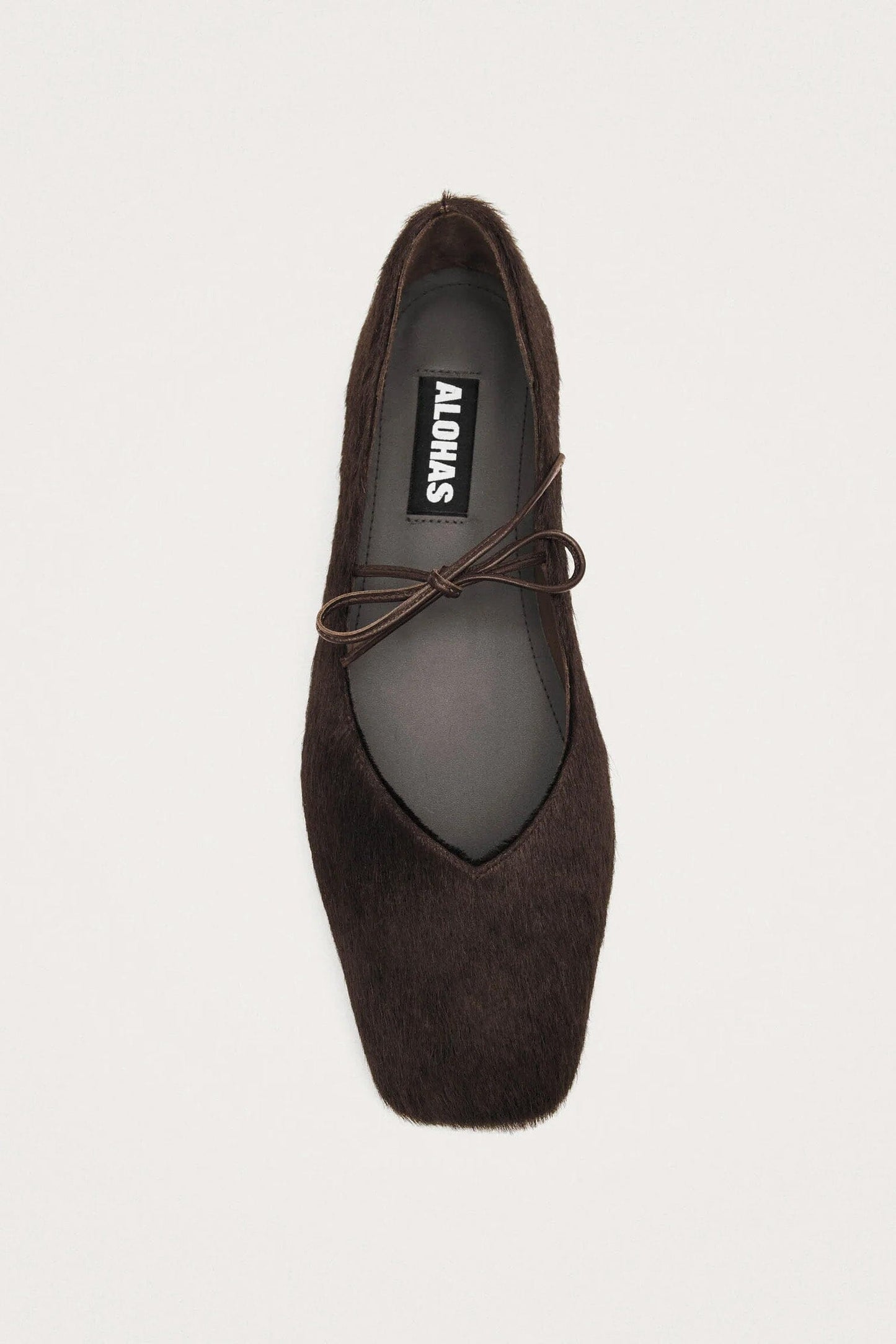 Dark brown calf hair square toe women's flat shoes with tie