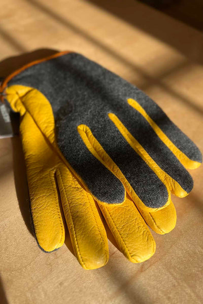 Hestra Deerskin Tricot Men's Glove - Charcoal/Yellow