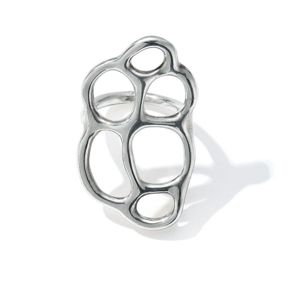 A large lattice silver organic bubble shaped ring size 6