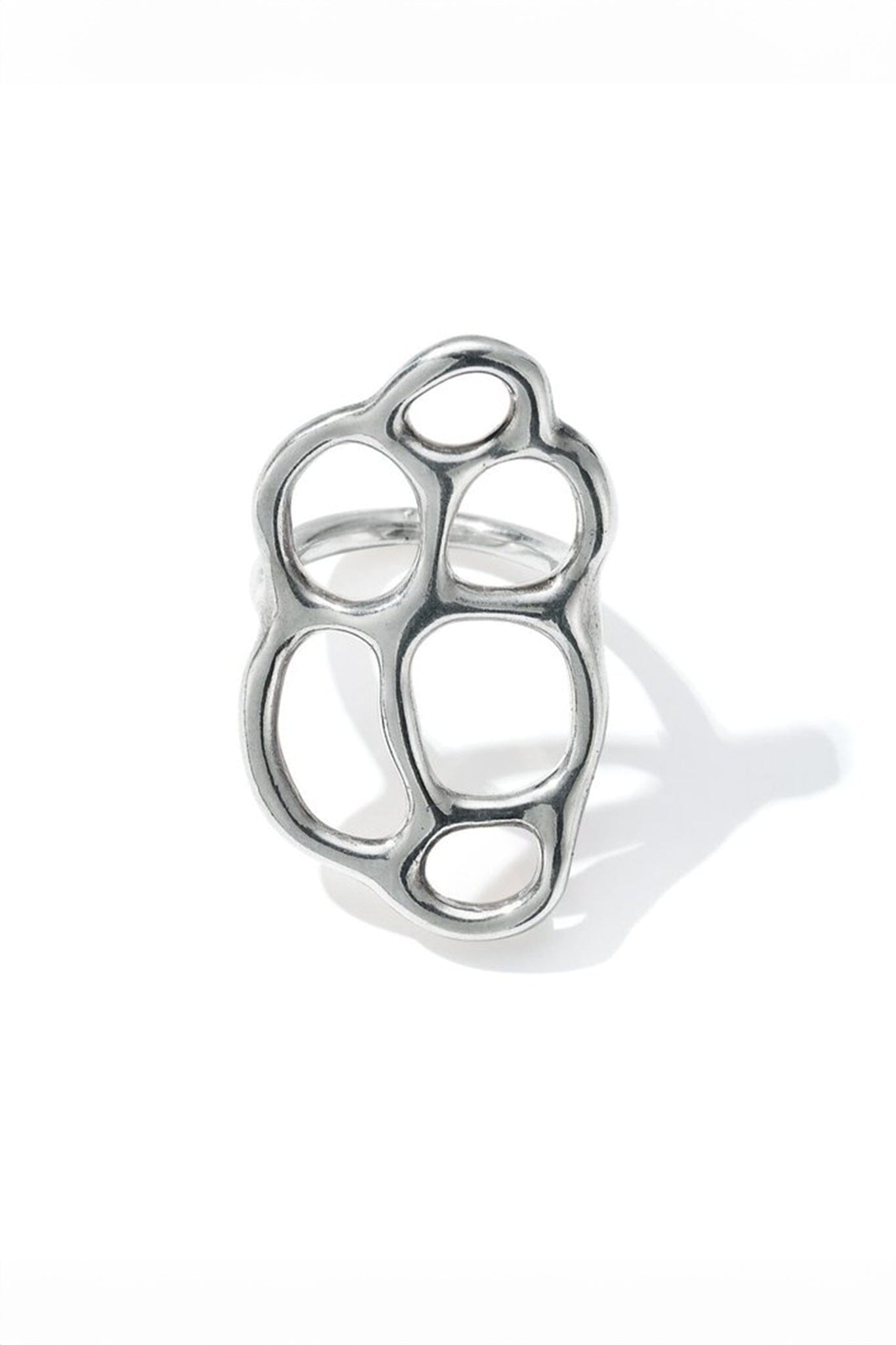 A large lattice silver organic bubble shaped ring size 6