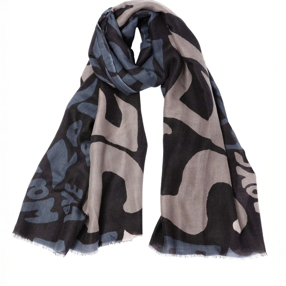 
                  
                    Navy, black and white silk, cashmere and wool scarf
                  
                