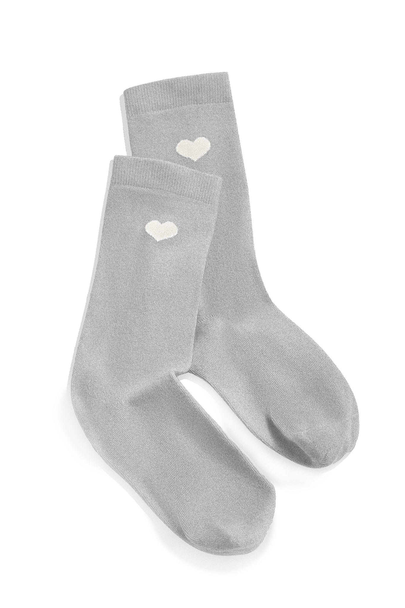 Gray socks with white hearts on a white background