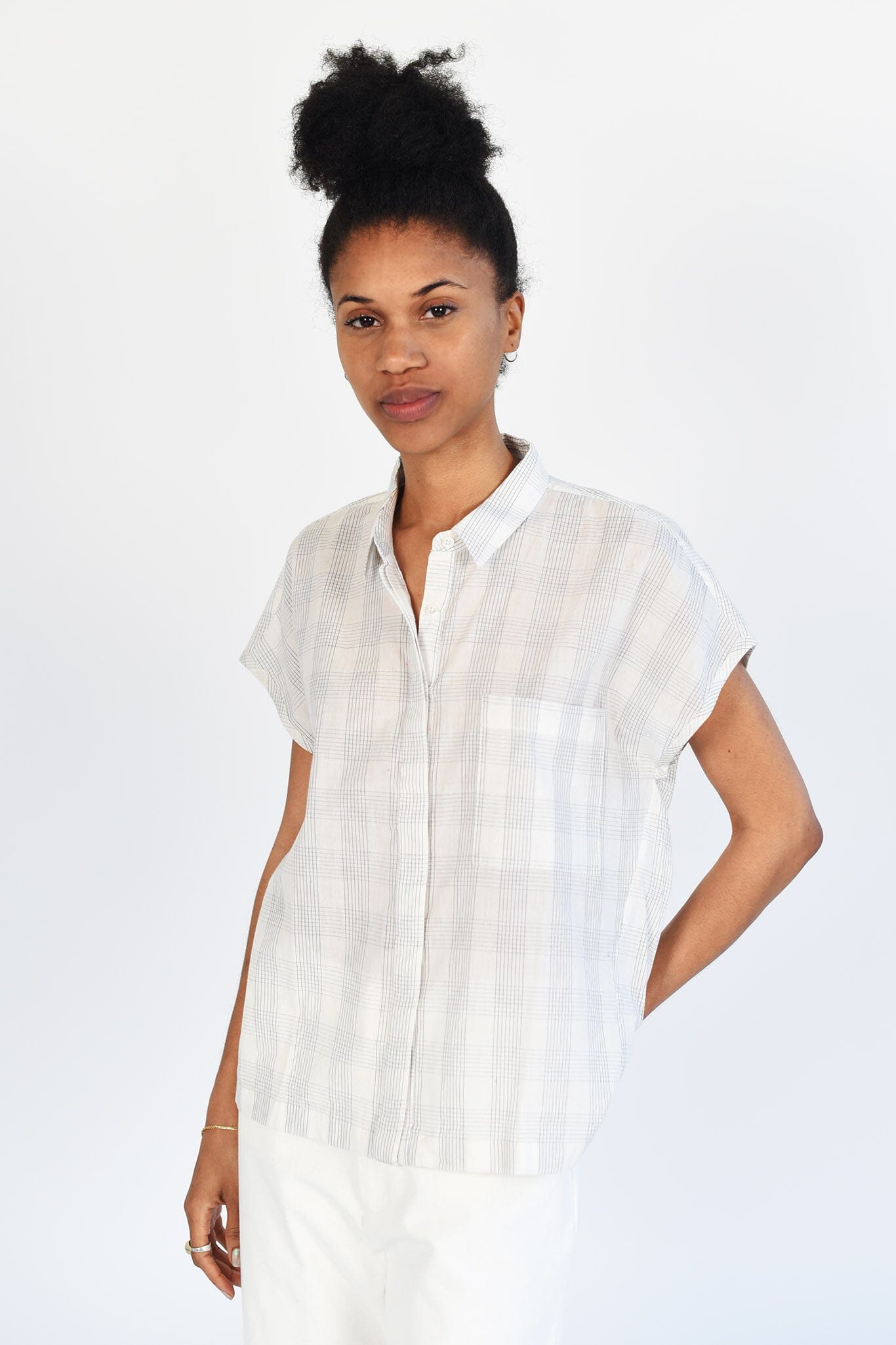 M.PATMOS Milton Collared Top - Ivory Grid