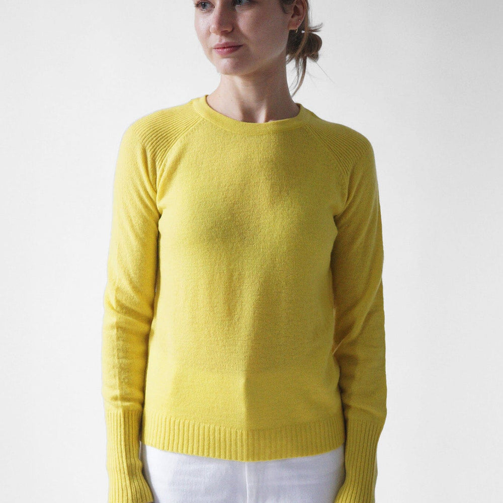 100% mongolian cashmere sweater in a bright yellow citron. Lightweight summer sweater.