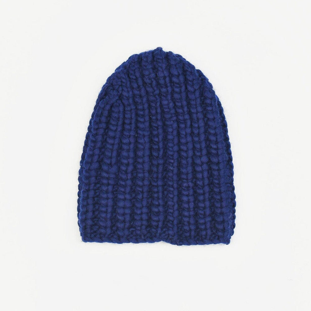 Hand knit navy wool winter hat. Made in Peru.