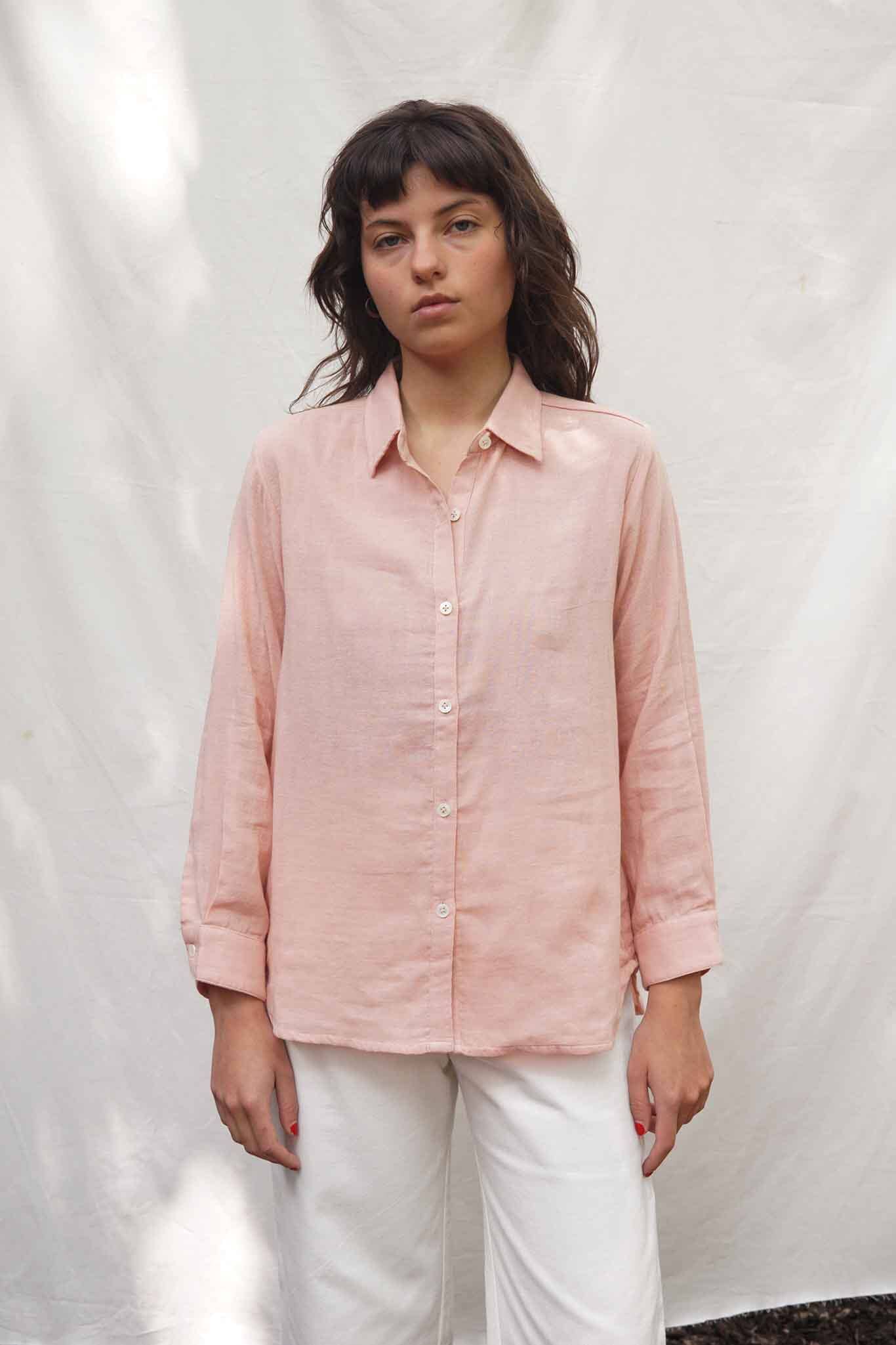 Cute summer button down shirt with collar and long sleeves.