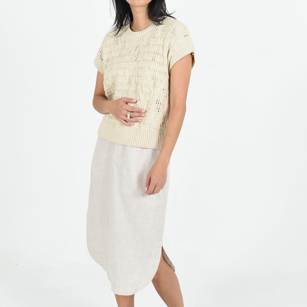 Natural Maggie skirt by M.Patmos, size large, made from 100% linen with a relaxed fit, featuring a soft, neutral tone for versatile and effortless styling