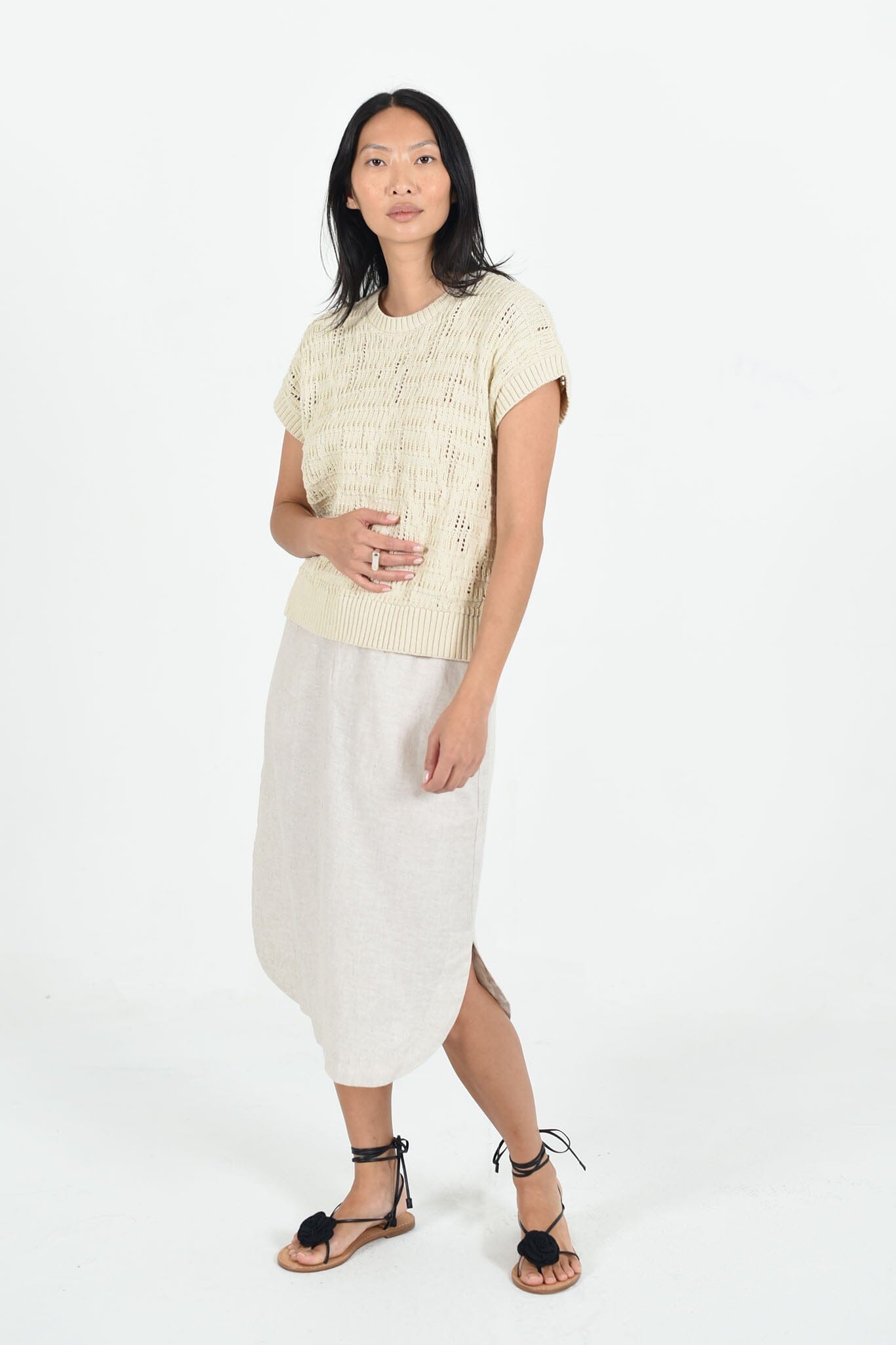 Natural Maggie skirt by M.Patmos, size large, made from 100% linen with a relaxed fit, featuring a soft, neutral tone for versatile and effortless styling