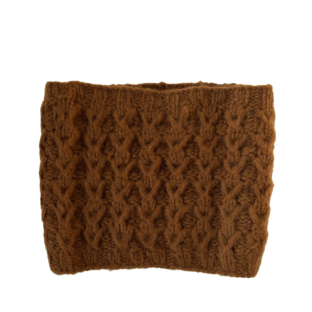 Brown knitted cowl on a white background