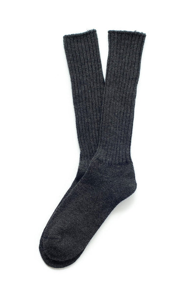 Everyday, cozy winter socks made from Alpaca fibers. The color is a rich charcoal gray.