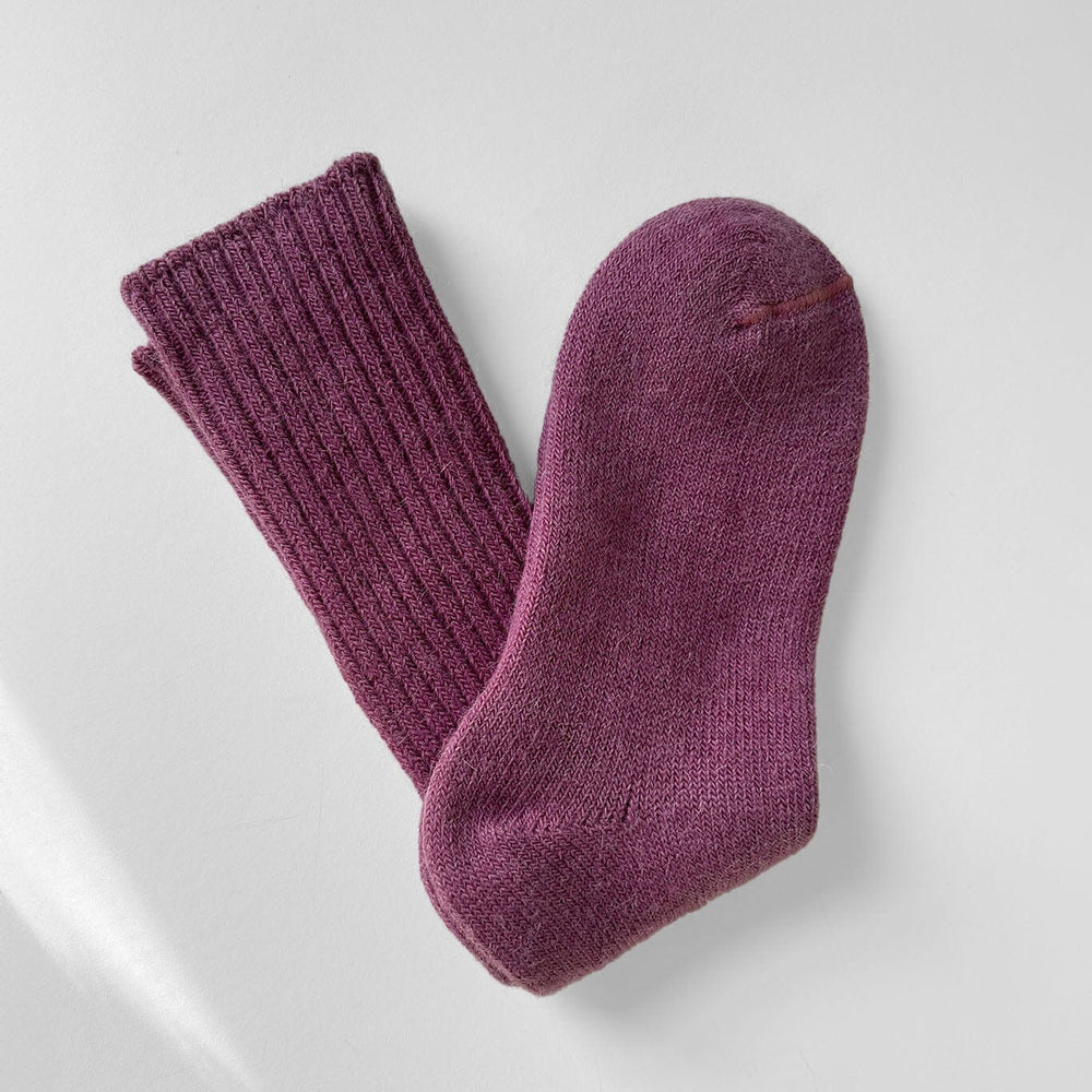 Cozy wool and alpaca winter socks in cochineal purple