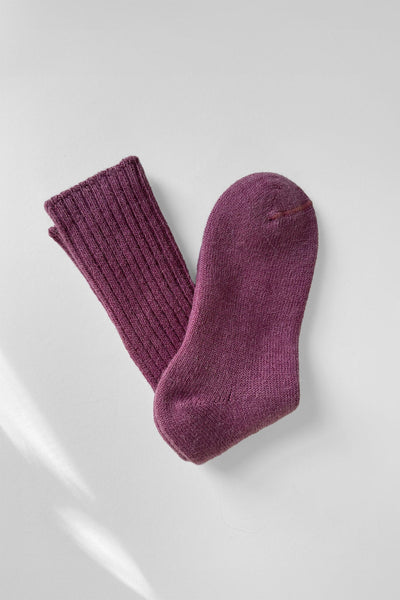 Cozy wool and alpaca winter socks in cochineal purple