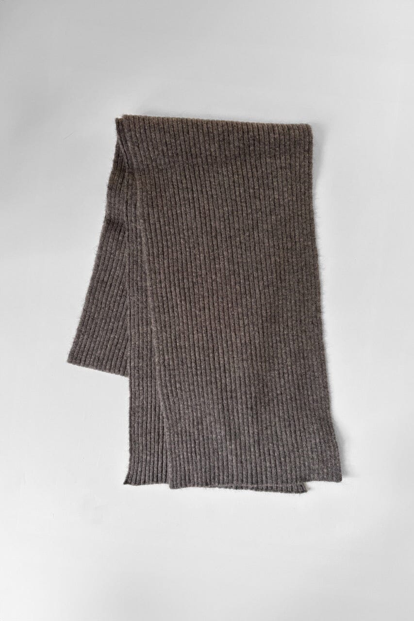 Cashmere and wool scarf in the color terrain. Designed by M.Patmos in Brooklyn, New York.